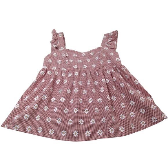 Girls A-Line Dress Red Gingham Daisy Printed Pleated Sleeveless Casual Pullover - Picture 1 of 10